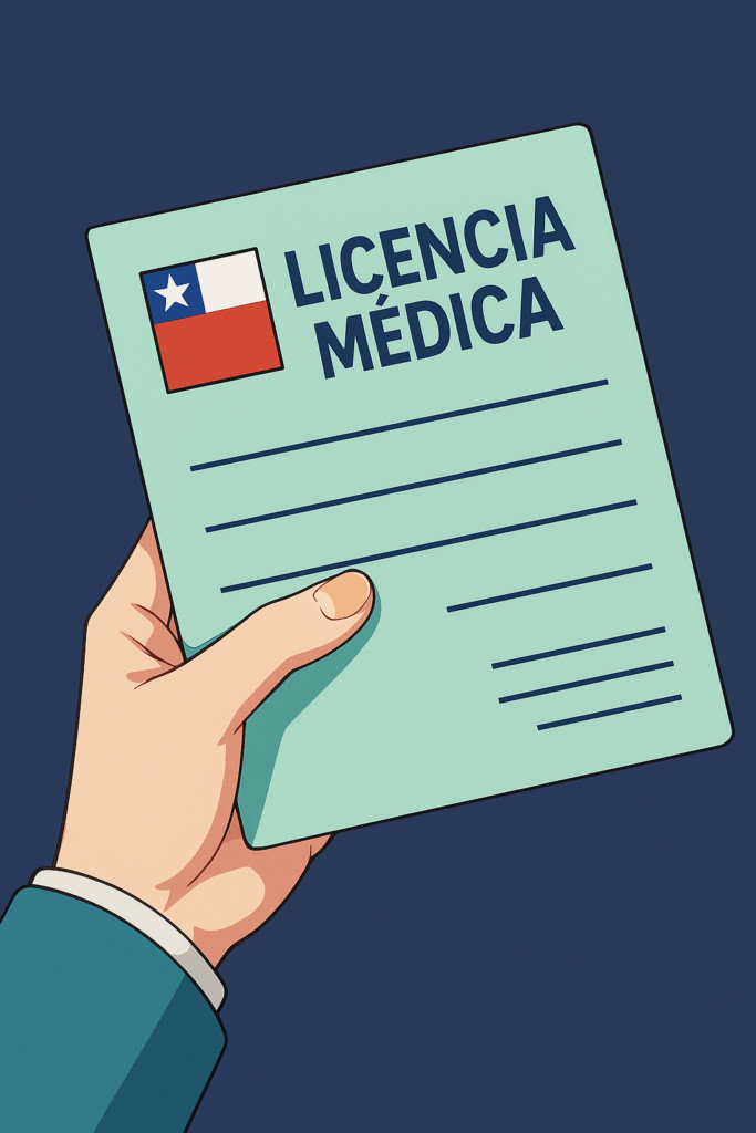 Ilustración de una mano sosteniendo una licencia médica en Chile, documento legal de reposo laboral.